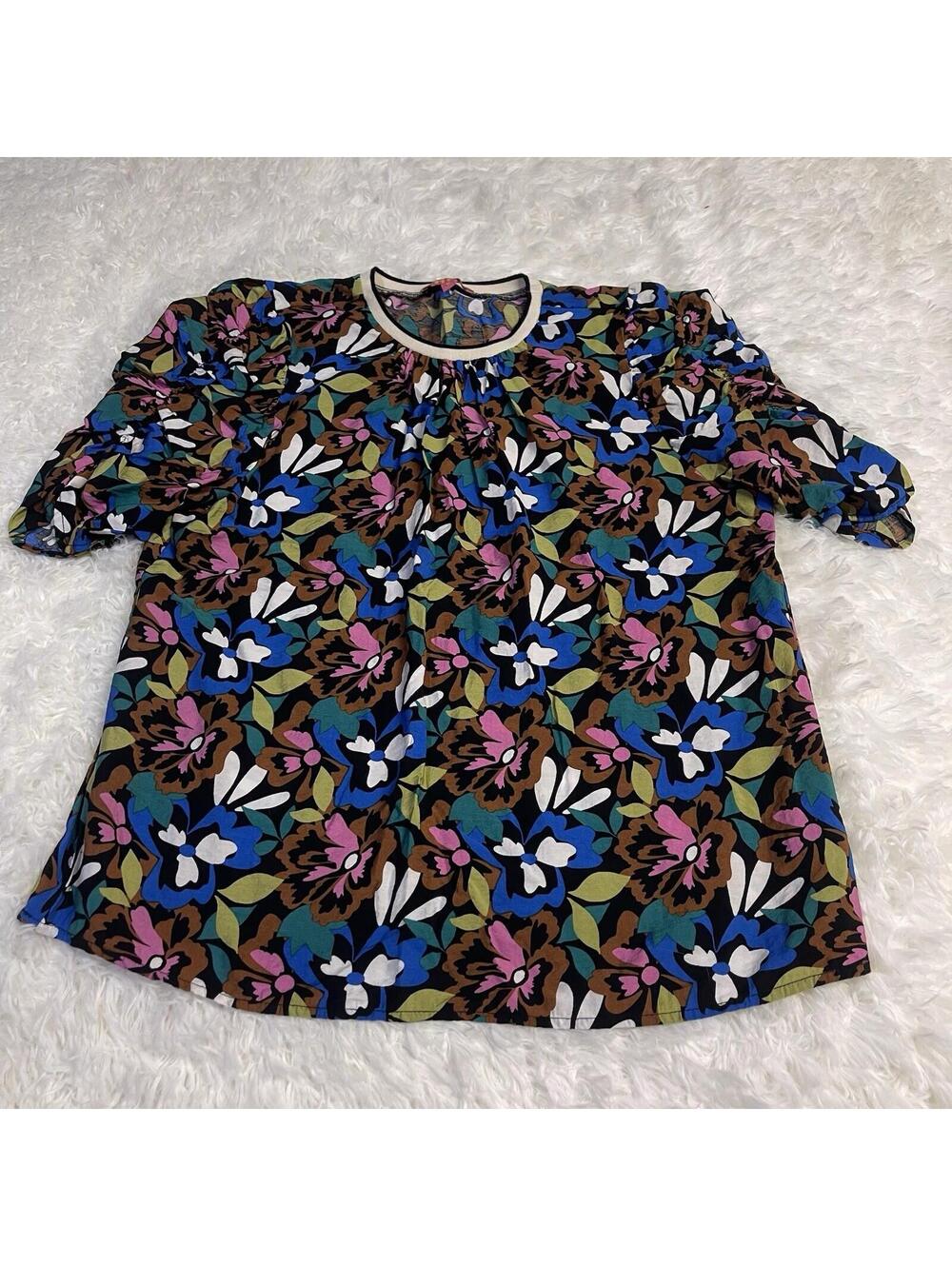 THML Womens Floral Puff Sleeve Top Multi Color JH1994-BK